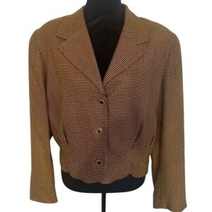 Tanner Vintage 90s Orange Houndstooth Cropped Blazer‎ Jacket Womens 10 Hipster